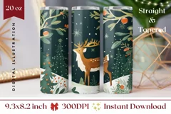 Christmas Tumbler Wrap Design, Christmas Deer Tumbler PNG Product Image 1