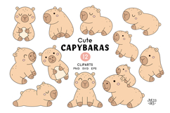 Kawaii Capybara Clipart Set, Cute Capybara Png, Animal Svg Product Image 1
