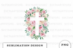 Watercolor Floral cross Png clipart Product Image 1