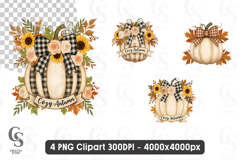 Rustic Pumpkin Sunflower Bow Clipart Sublimation PNG Product Image 1