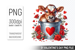 Valentine&#039;s Cow in Bucket, Animal Graphic For Crafts Product Image 1