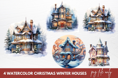 Watercolor Christmas Winter Houses Clipart Product Image 1