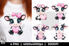 Cute Cow with Heart Clipart Sublimation PNG Product Image 1