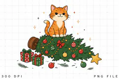 Christmas Cat PNG Clipart, Orange Tabby Cat Fallen Christmas Product Image 1
