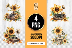 Sunflower Gramophone Clipart Sublimation PNG Product Image 1