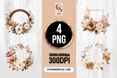 Neutral Boho Watercolor Floral Frames &amp; Wreaths Clipart PNG Product Image 1