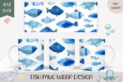 Watercolor Fish Mug Wrap, Ocean Mug Design, Blue Fish PNG Product Image 1