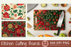 Red Green &amp; Gold Cute Floral Cutting Boards sublimation Desi Product Image 1
