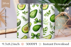 Watercolor Avocado Tumbler Wrap, Green Tumbler Sublimation Product Image 1