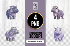 Watercolor Cute Hippo Clipart Sublimation PNG Product Image 1