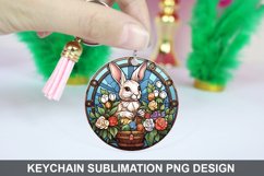 Bunny Round Keychain, Bunny Flowers Keychain Design Product Image 1