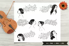 Elegant Woman's Hair with Musical Notes - Set of 6 Designs Product Image 1