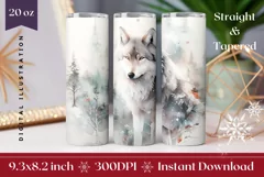 Christmas Tumbler Wrap, Christmas Watercolor Wolf Tumbler Product Image 1