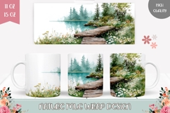 Watercolor Lake Mug Wrap Design, Nature Mug Sublimation Product Image 1