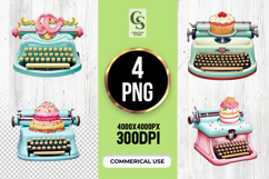 Cupcake Typewriter Clipart Sublimation PNG Product Image 1