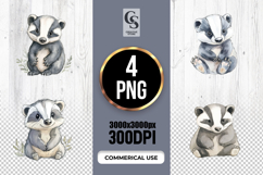 Cute Badger Watercolor Woodland Animal Clipart PNG Product Image 1