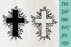 Cross SVG, Cross with leaves SVG, Faith SVG Product Image 1