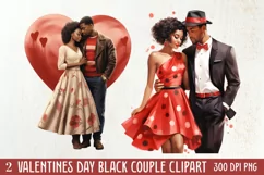 Valentines Day Black Couple Clipart, Black Couple Clipart Product Image 1
