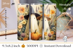 Floral Halloween Tumbler Wrap, Cartoon Ghosts Tumbler Design Product Image 1