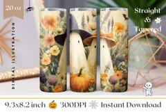 Floral Halloween Tumbler Wrap, Cartoon Ghosts Tumbler Design Product Image 1