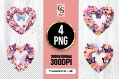 Floral Butterfly Heart Wreath Clipart Sublimation PNG Product Image 1