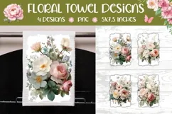 Watercolor Roses Towel Template, Floral Towel Sublimation Product Image 1