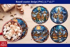 Winter town Christmas coaster, Stained glass Christmas PNG Product Image 1