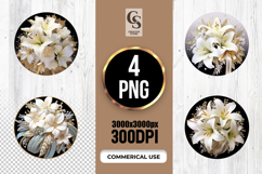 Elegant White Lily Floral Clipart Sublimation PNG Product Image 1