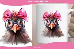Funny Chicken with Pink Bow and Glasses PNG Sublimation Product Image 1