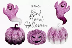 Pink Floral Pumpkins Ghosts Halloween Clipart PNGS Product Image 1