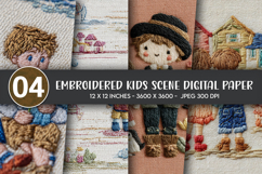 Embroidered Kids Scene Digital Paper Product Image 1
