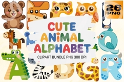 Cute Animal Alphabet Clipart Bundle PNG Product Image 1