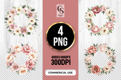 Blush Peony Floral Wreath Clipart PNG Product Image 1