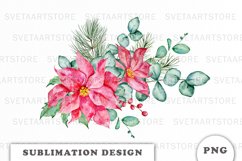 Watercolor Christmas bouquet sublimation Product Image 1