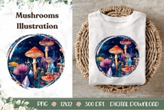 Neon Forest Illustration PNG, Neon Mushrooms PNG Product Image 1