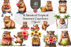 Whimsical Tropical Capybara Clipart Bundle PNG Product Image 1