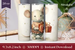 Watercolor Christmas Tumbler Design, Christmas Mouse PNG Product Image 1