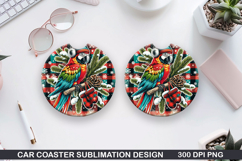 Tropical Bird Car Coaster Sublimation| Christmas Coaster PNG Product Image 1