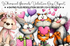 Whimsical Cats Valentine's Day Clipart, Valentine's Day PNG Product Image 1