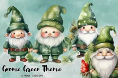Gnomes Christmas Green Watercolor Clipart Sublimation PNG Product Image 1