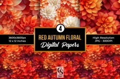 Red Autumn Floral Digital Paper Product Image 1