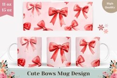 Pink Bows Mug Wrap Design, Watercolor Bow Mug Sublimation Product Image 1