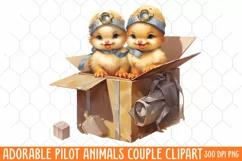 Adorable Pilot Animals Couple Clipart, Watercolor Animals Product Image 2
