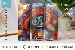 3D Sugar Skull Tumbler Wrap, 3D Skull Tumbler Sublimation Product Image 1