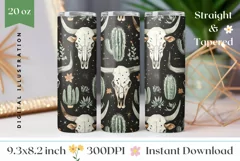 Western Cow Skull Tumbler Wrap, Cactus Sublimation Tumbler Product Image 1