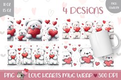 Cartoon Bear Mug Designs, Love Hearts Mug Sublimation PNG Product Image 1