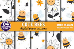 Cute Bees Digital Papers Patterns PNG Product Image 1