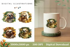 Cute Sloth Clipart, Funny Animals PNG, Sloth Illustration Product Image 1