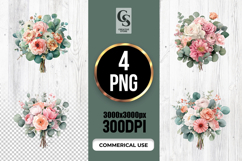 Blush Floral Bouquet Watercolor Clipart Sublimation PNG Product Image 1