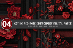 Gothic Red Rose Embroidery Digital Paper Product Image 1